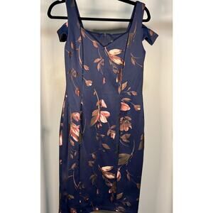 Alexa B Nites Women’s Dress Size 8 Navy Floral Bodycon Off Shoulder Cocktail